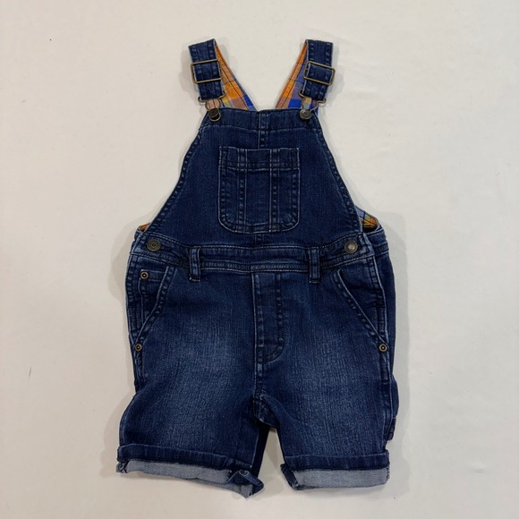 Gymboree Other - Gymboree Denim Shortall Overalls Toddler‎ 18-24M Dark Wash Plaid Lining